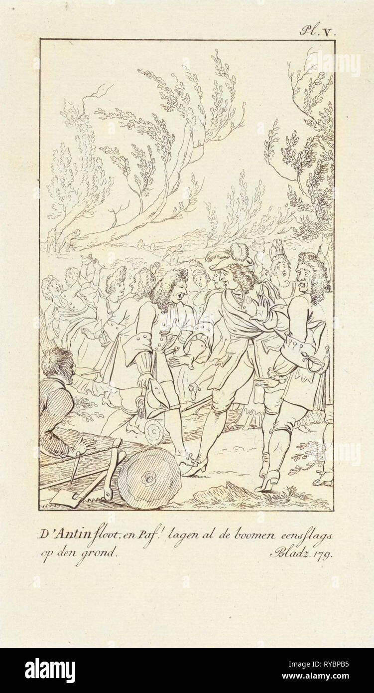 Unternehmen in einem Wald in der Nähe von gefällten Bäumen, Daniël Veelwaard (I), Jacob Smies, François Bohn, 1802-1809 Stockfoto