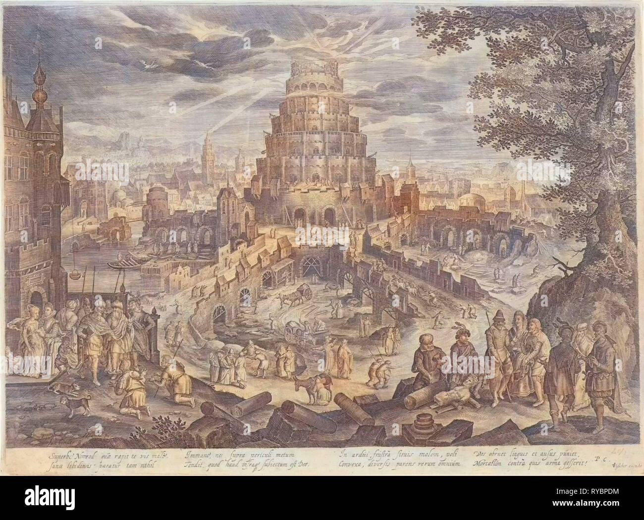 Nimrod Aufträge dem Turmbau von Babel, Jan van Londerseel, Claes Jansz. Visscher (II), Nicolaes Visscher (I), 1585 - 1625 Stockfoto