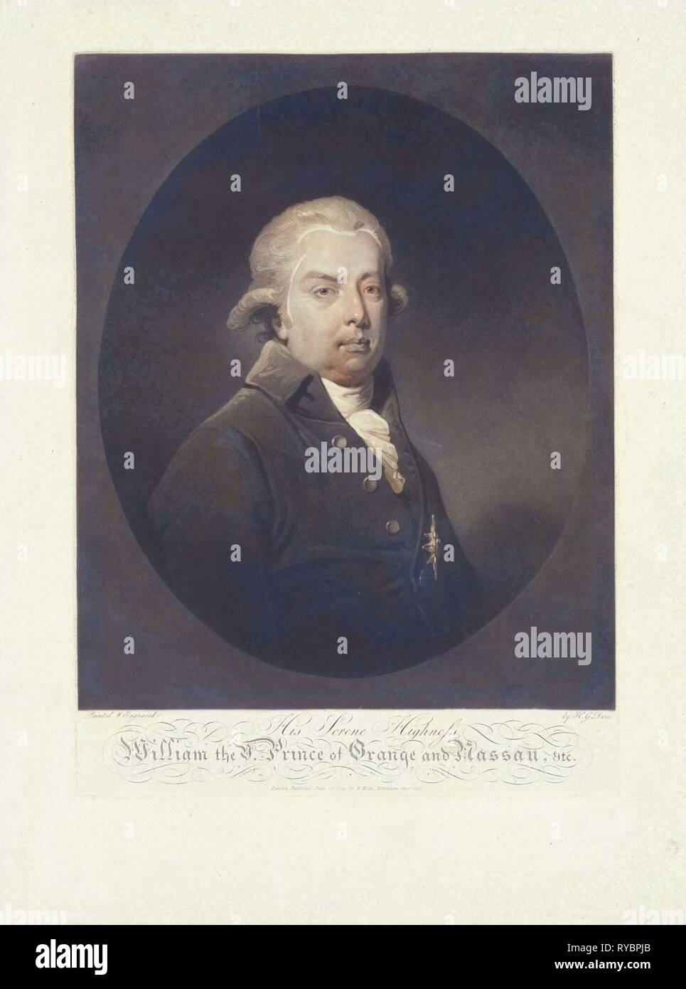 Porträt von William V, Prinz von Oranien-Nassau, print Maker: h.g. Tut, A. Milne, 12. Juni 1799 Stockfoto