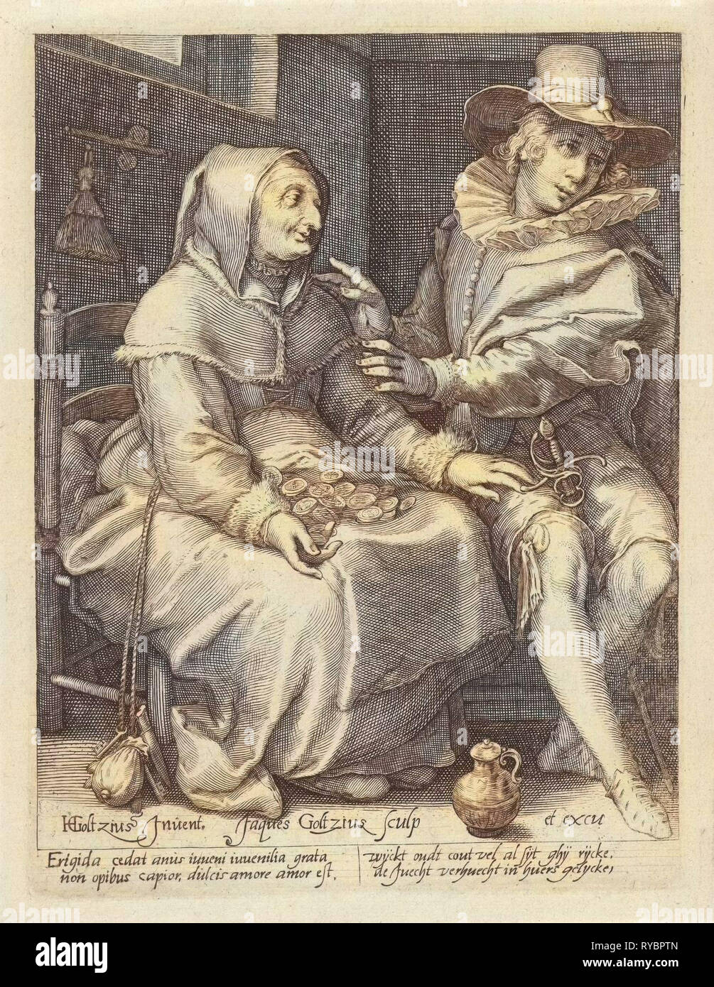 Ungleiche Liebe, Jacob Goltzius (II), anonym, 1584-1630 Stockfoto