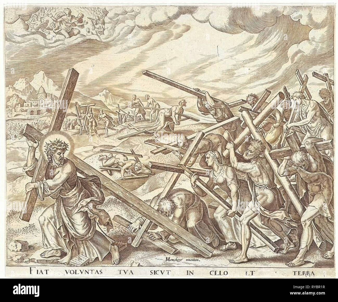 Dein Wille auf Erden wie im Himmel, Johannes Wierix, Philips Galle, 1569-1573 erfolgen Stockfoto