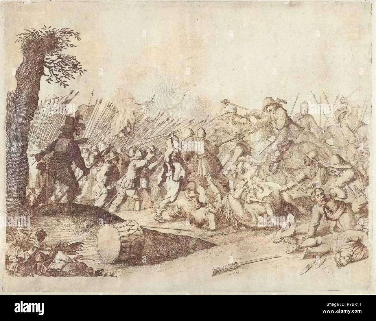 Kampf zwischen Reiter und Infanterie, Willem Basse, 1633-1672 Stockfoto