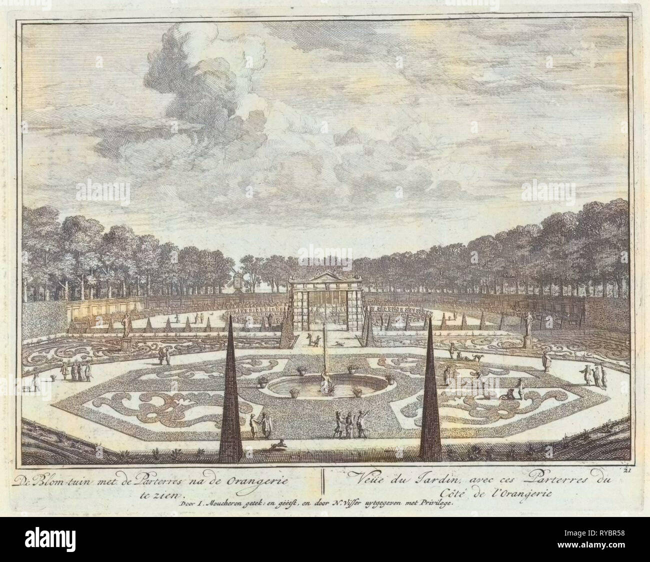 Formalen Gärten von Schloss Heemstede, großen Teich auf Schloss Heemstede, Höhle aus der Galerie gesehen, Grotte im Garten von Schloss Heemstede, Isaak de Moucheron, 1706 - 1719 Stockfoto