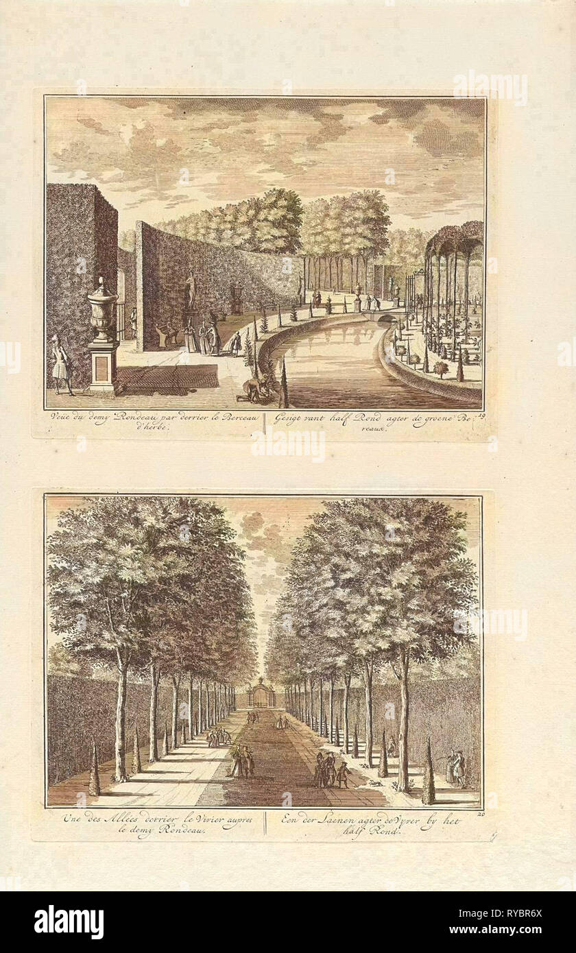 Blick auf die halbrunde Schließung der Garten hinter Slot Zeist/Ansicht der zentralen Allee hinter dem Garten bei Slot Zeist, Daniël Stopendaal, 1682 - 1726 Stockfoto