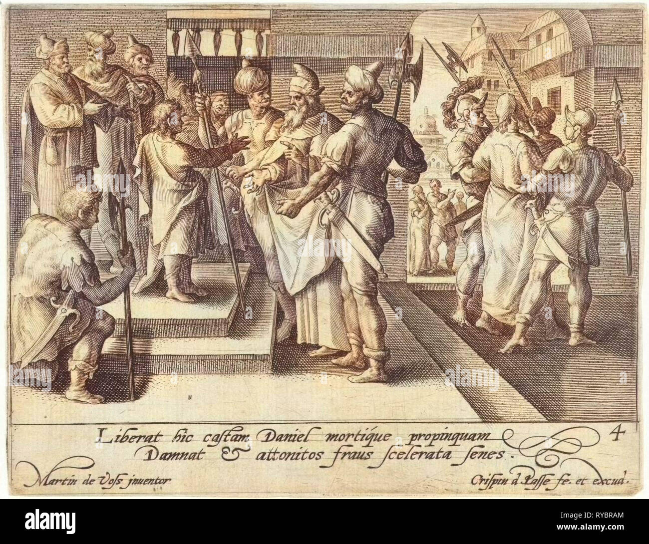 Daniel verurteilt die ältesten Crispijn van de Passe ich, 1574-1637 Stockfoto