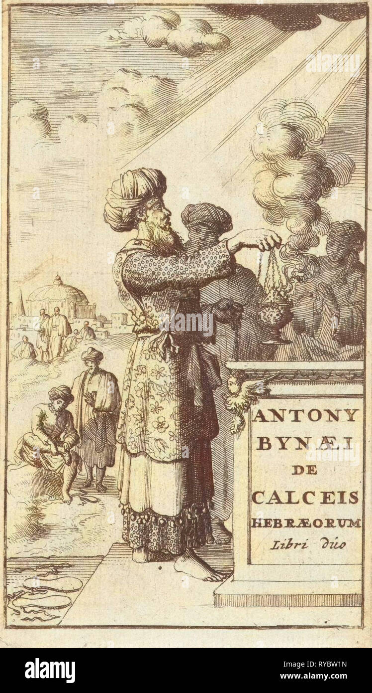 opferbereiten Priester mit Weihrauchfass, Jan Luyken, Jasper Goris Mi., Dirk Goris, 1682 Stockfoto