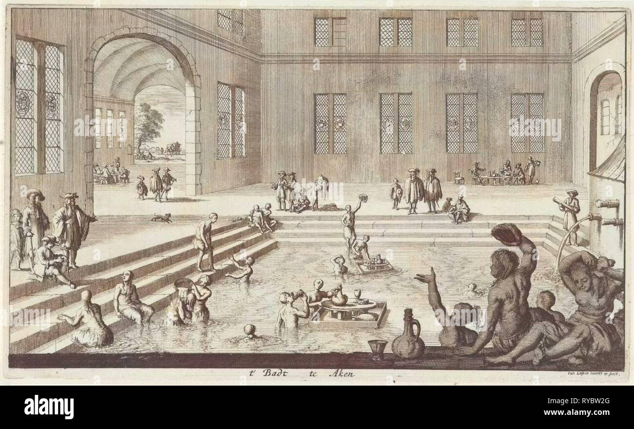 Badehaus Aachen, Jan Luyken, 1682 Stockfoto
