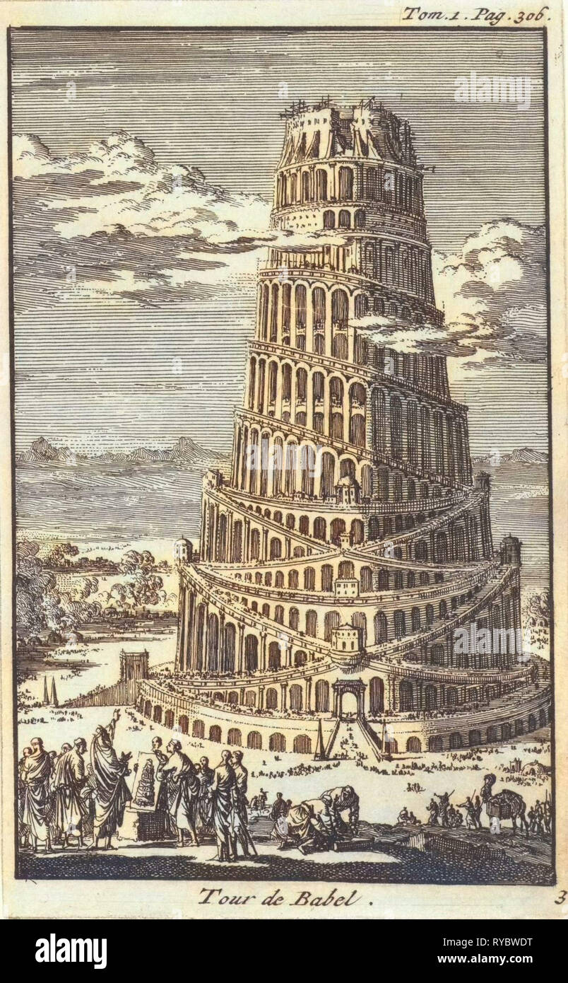 Der Turmbau zu Babel, print Maker: Jan Luyken, Pieter Mortier, 1705 Stockfoto