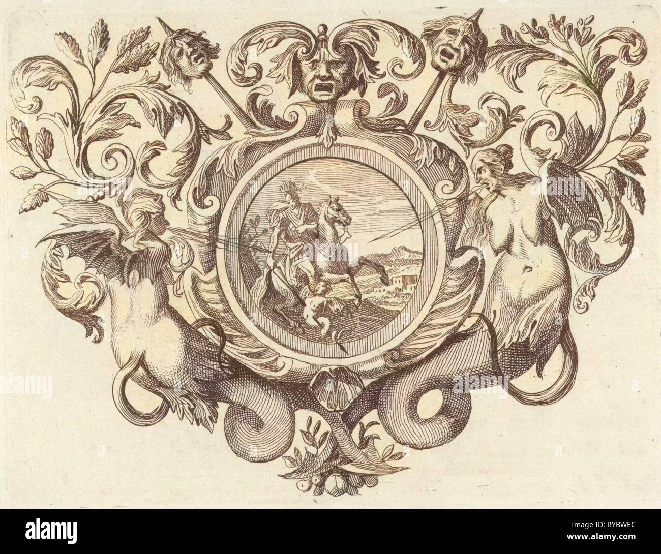 St George auf dem Pferderücken piercing einen Teufel drucken Hersteller: Caspar Luyken, Jacob Lindenberg, 1705 Stockfoto