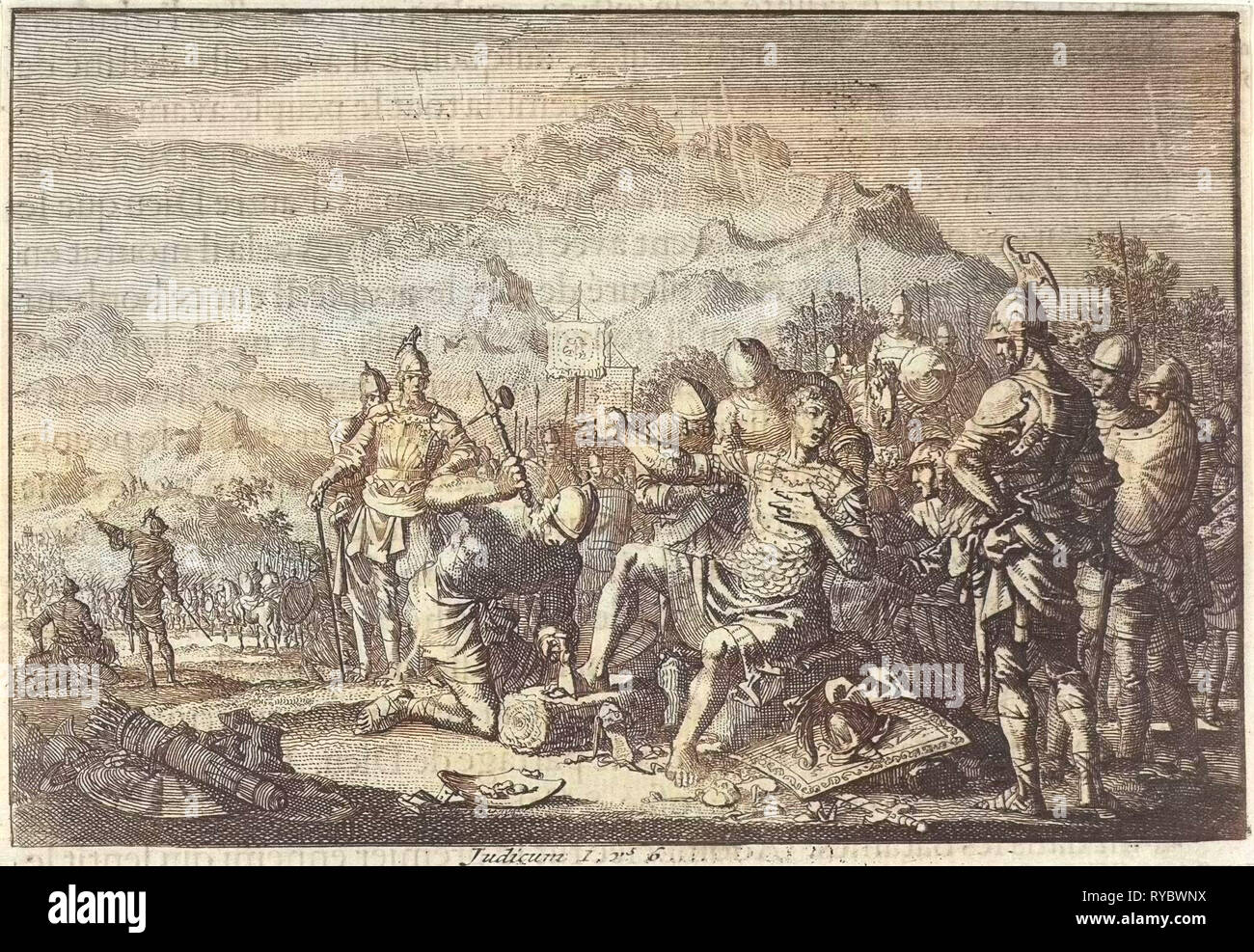 Verstümmelung von Adonibezek, Jan Luyken, Pieter Mortier, 1703-1762 Stockfoto