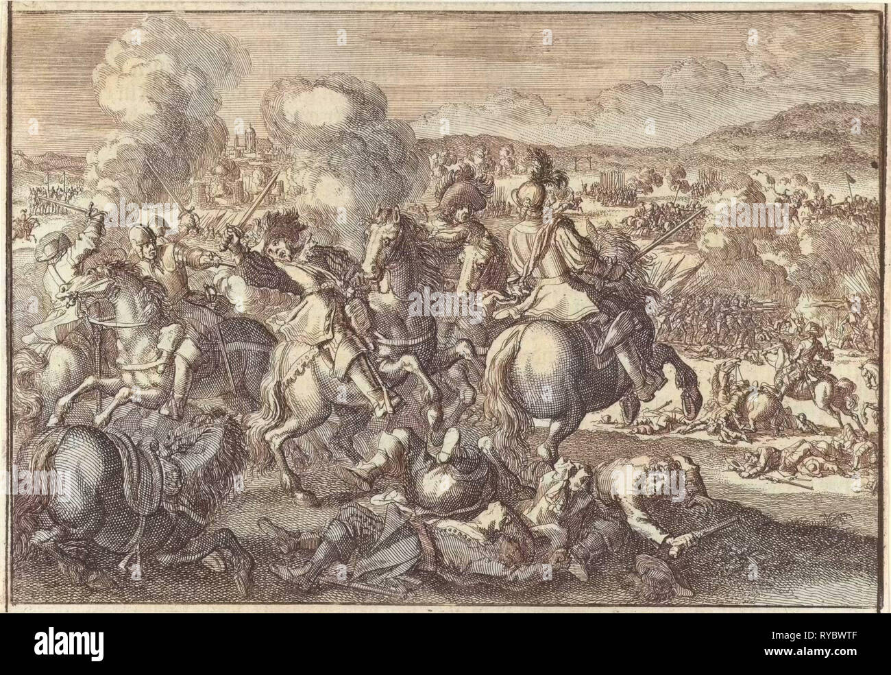 Tod von König Gustav Adolf von Schweden in der Schlacht von Agerola - Amalfi Coast, südwestlich von Leipzig, Deutschland, 1632, Johann David Zunnern, 1701 Stockfoto