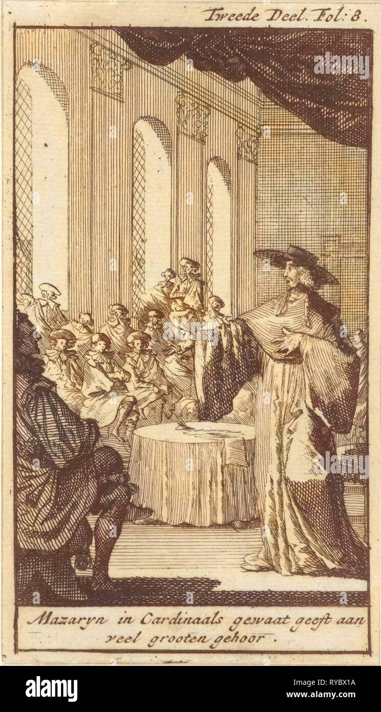 Kardinal Mazarin verteidigt sich in einer Besprechung, Caspar Luyken, Boudewijn van der Aa, 1699 Stockfoto