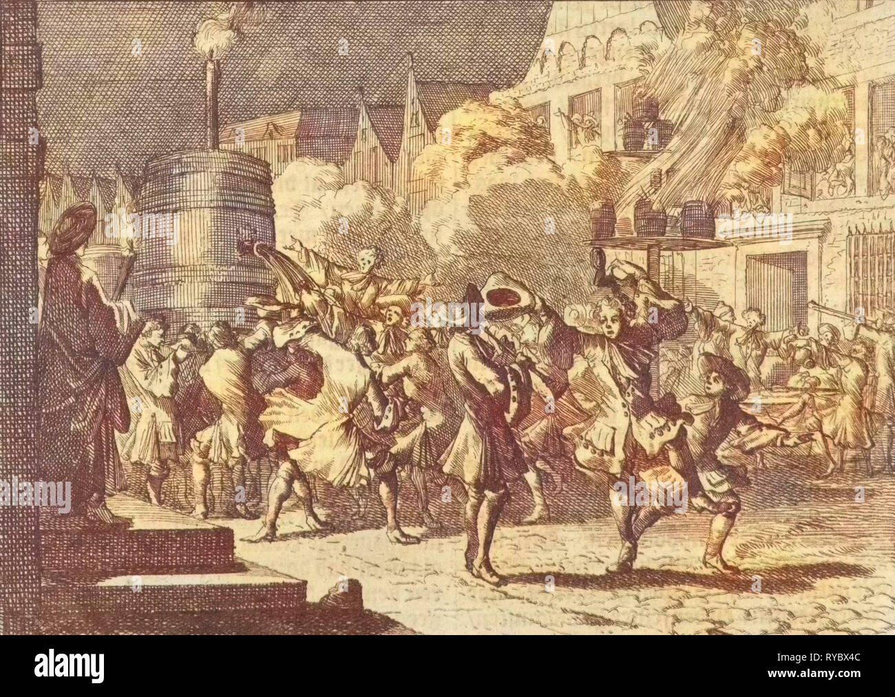 Freude in Paris nach der falsche Nachrichten über den Tod von Wilhelm III. in der Schlacht von Boyne, 1690, Caspar Luyken, Pieter van der Aa ich 1698 Stockfoto