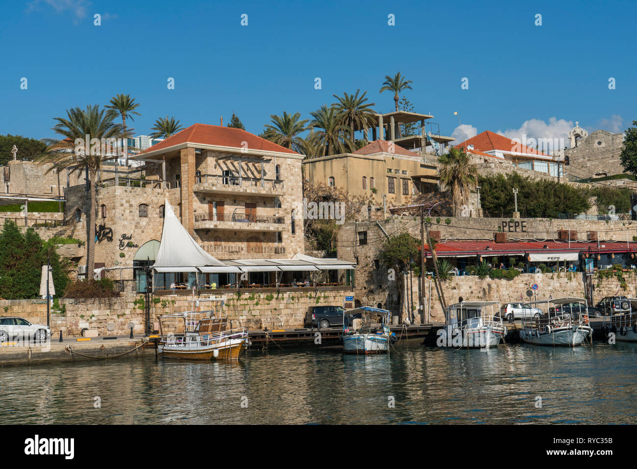 Fischerboote Byblos, Libanon Naher Osten Stockfoto
