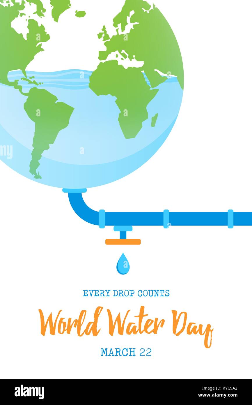 Weltwassertag Illustration für Klimawandel und Umwelt Care Concept. Blue Planet Erde mit niedrigen Gewässern. Stock Vektor
