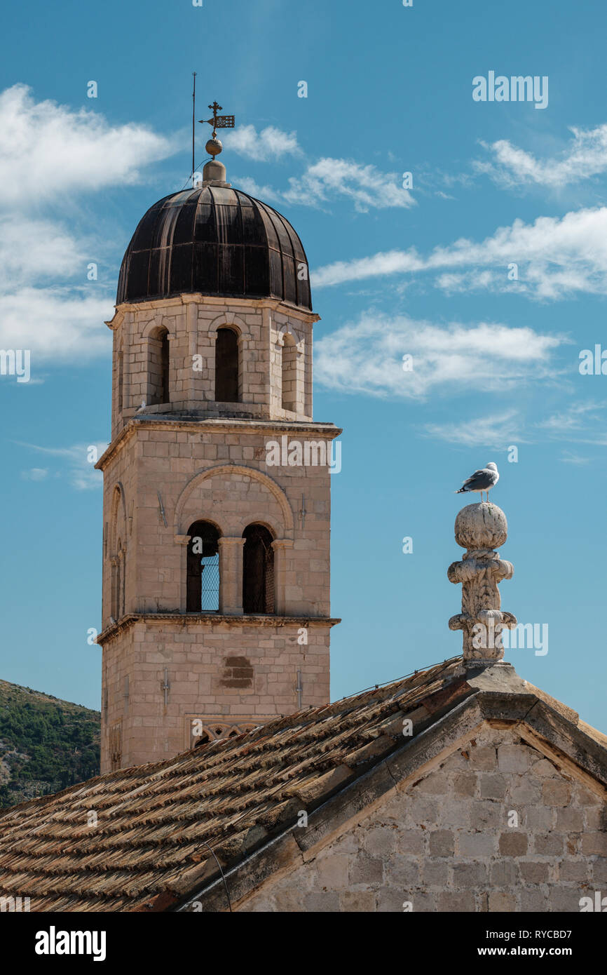 Glockenturm in der Altstadt von Dubrovnik an einem sonnigen Sommer, Dubrovnik, Kroatien Stockfoto