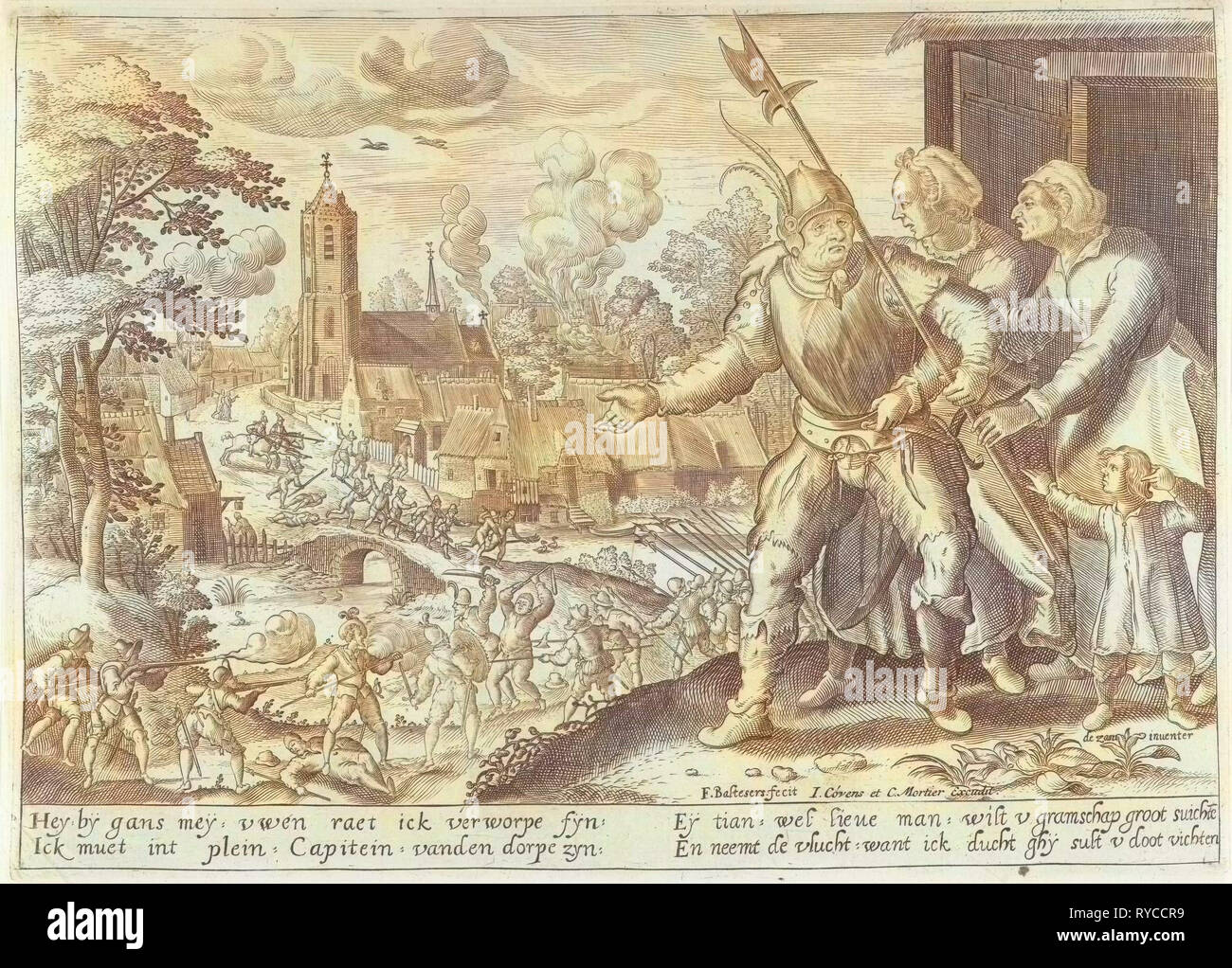 Der Landwirt Kapitän ist von der Bekämpfung von verhindert, 1600 ca, Floris Balthasarsz. van Berckenrode, Johannes Covens und Cornelis Mortier, 1720 - 1772 Stockfoto