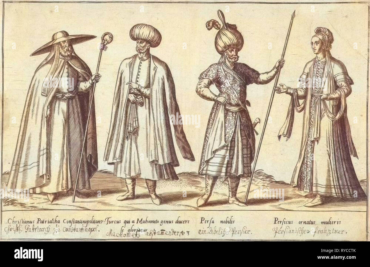 Kleid der Osmanen und Perser um 1580, print Maker: Abraham de Bruyn, Joos de Bosscher, 1581 Stockfoto