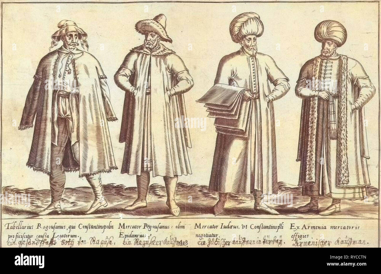 Bekleidungs-Händler in Konstantinopel um 1580 Istanbul Türkei, Abraham de Bruyn, Joos de Bosscher, 1581 Stockfoto