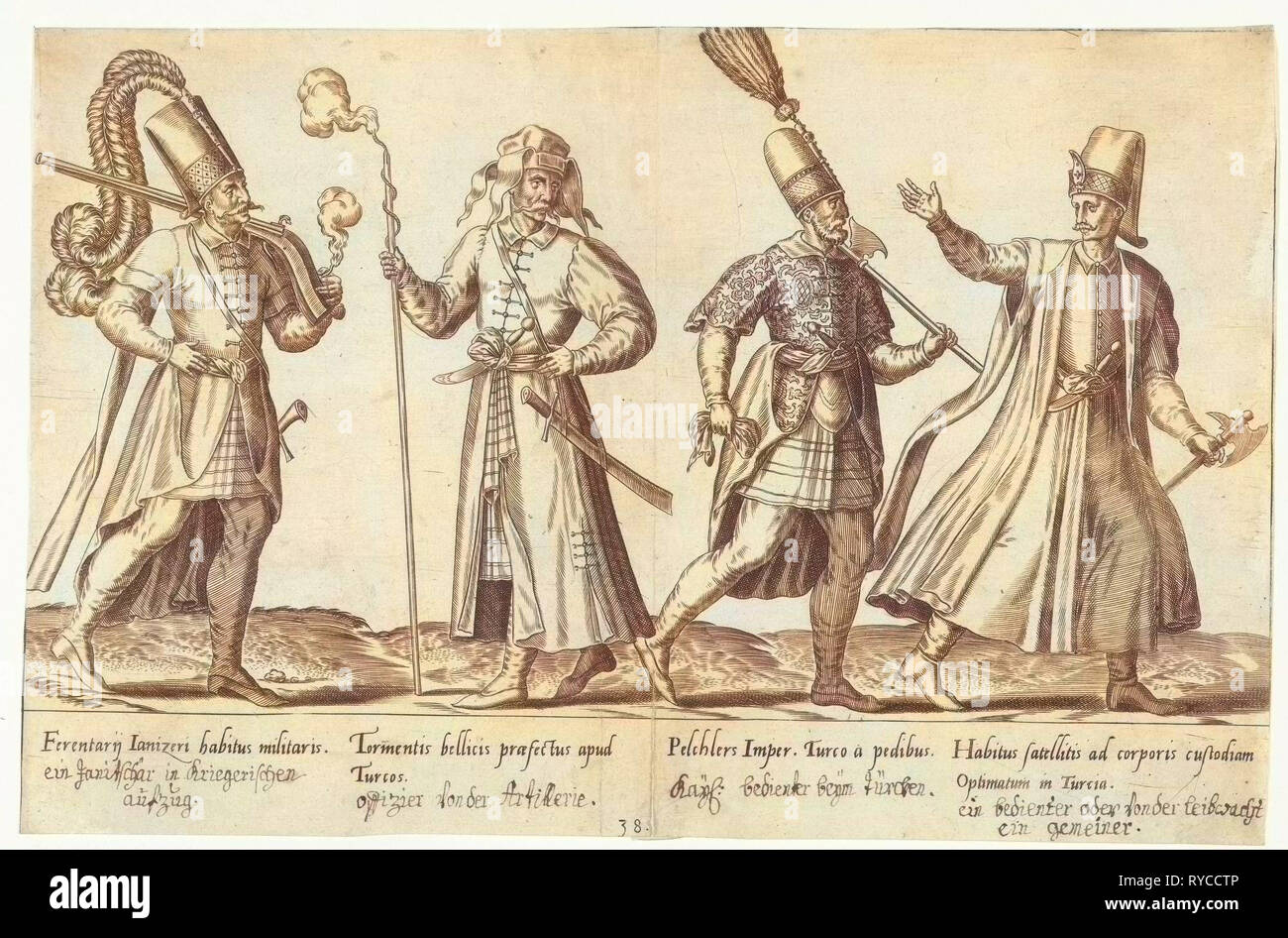 Kleid von osmanischen Soldaten um 1580, Abraham de Bruyn, Joos de Bosscher, 1581 Stockfoto