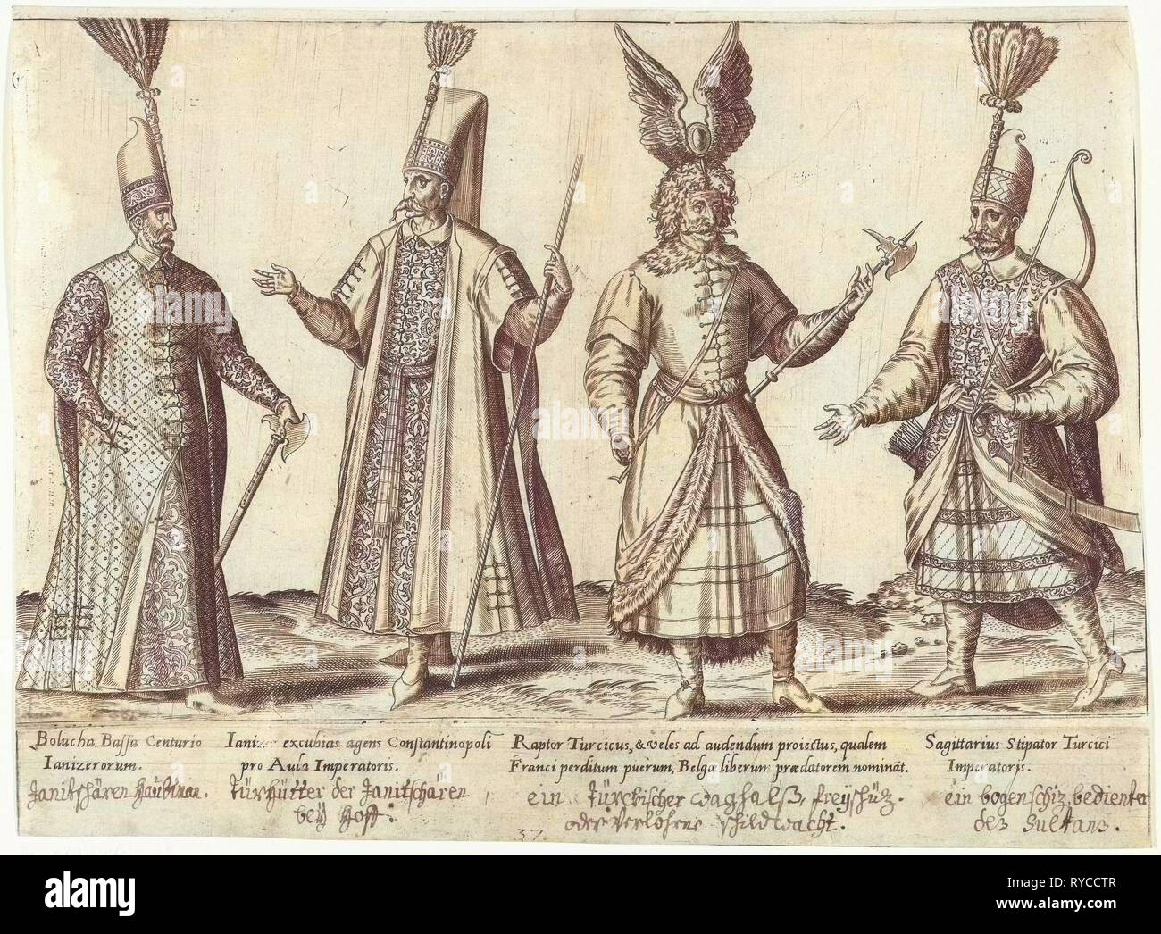 Kleid von osmanischen Soldaten um 1580, Abraham de Bruyn, Joos de Bosscher, 1581 Stockfoto