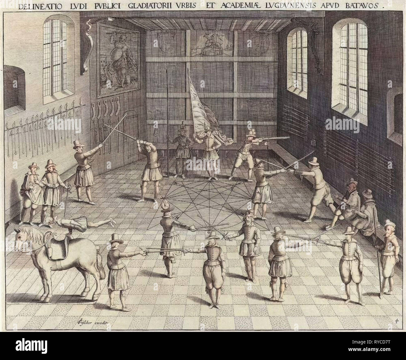 Fencing School der Universität Leiden, Niederlande, Willem Isaacsz. van Swanenburg, Jan Cornelisz. Van 't Woudt, Claes Jansz. Visscher II, 1610 Stockfoto