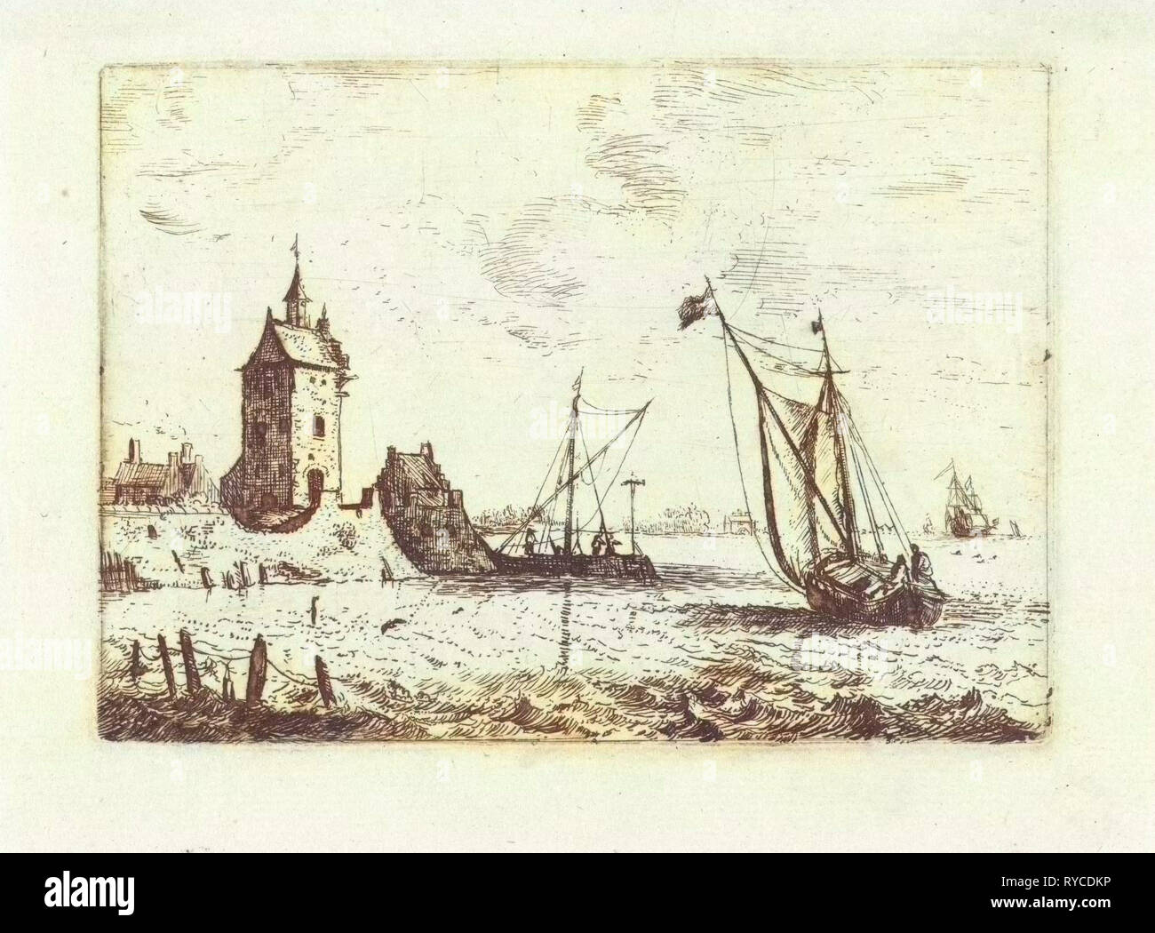 Hafen mit einem Wachturm, Bonaventura Peeters ich sehe, 1624-1652 Stockfoto