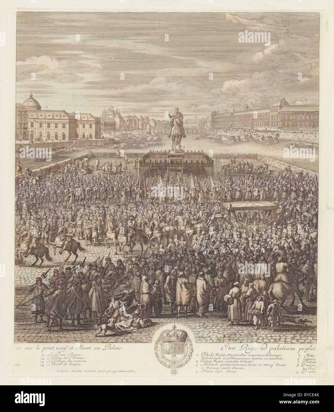 König Louis XIV von Frankreich über die Pont-Neuf, Jan van Huchtenburg, 1667-1669 Stockfoto