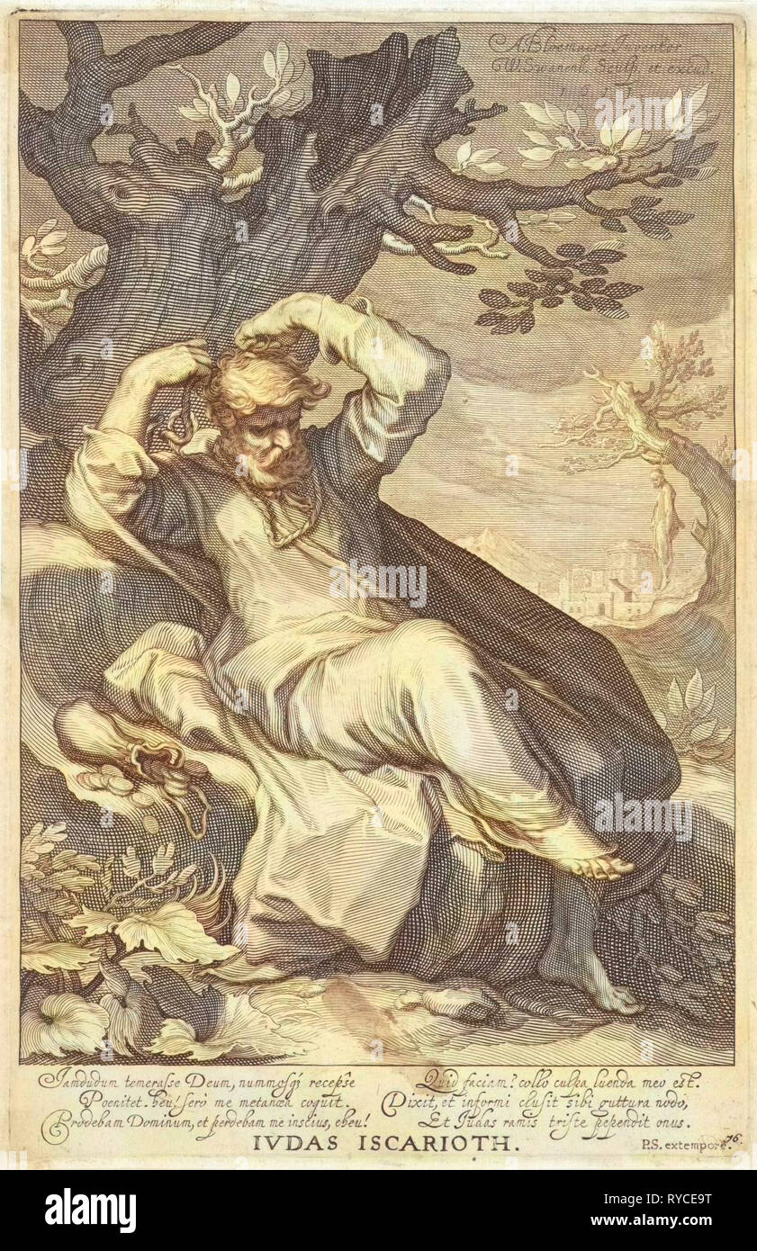 Judas Iskariot erhängt sich, print-Hersteller: Willem Isaacsz. Van Swanenburg, Abraham Bloemaert, Petrus Scriverius, 1611 Stockfoto Judas Iskariot erhängt sich, print-Hersteller: Willem Isaacsz. Van Swanenburg, Abraham Bloemaert, Petrus Scriverius, 1611 Stockfoto