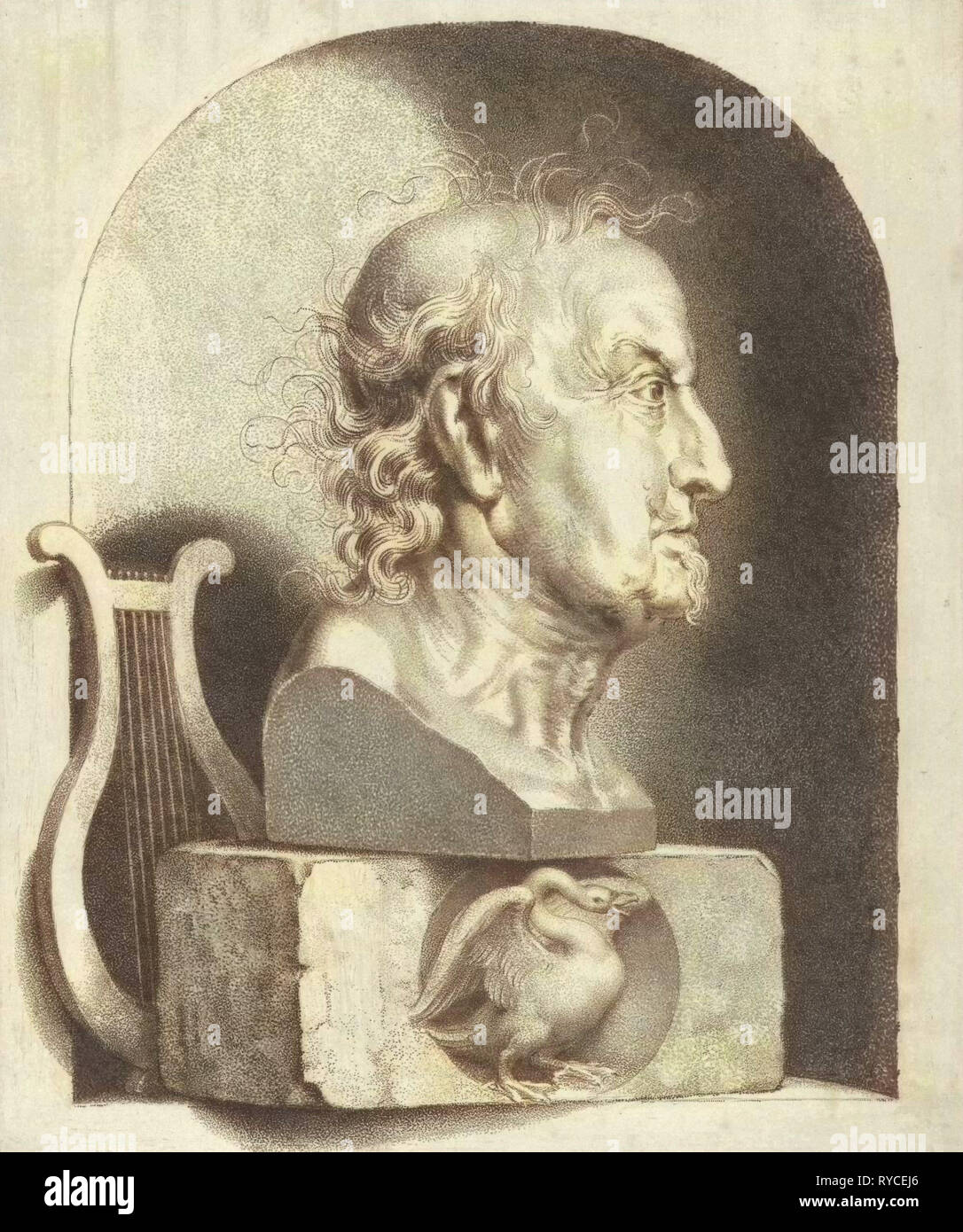 Porträt Büste von Joost van Den Vondel, John Lutma (II), 1634-1689 Stockfoto