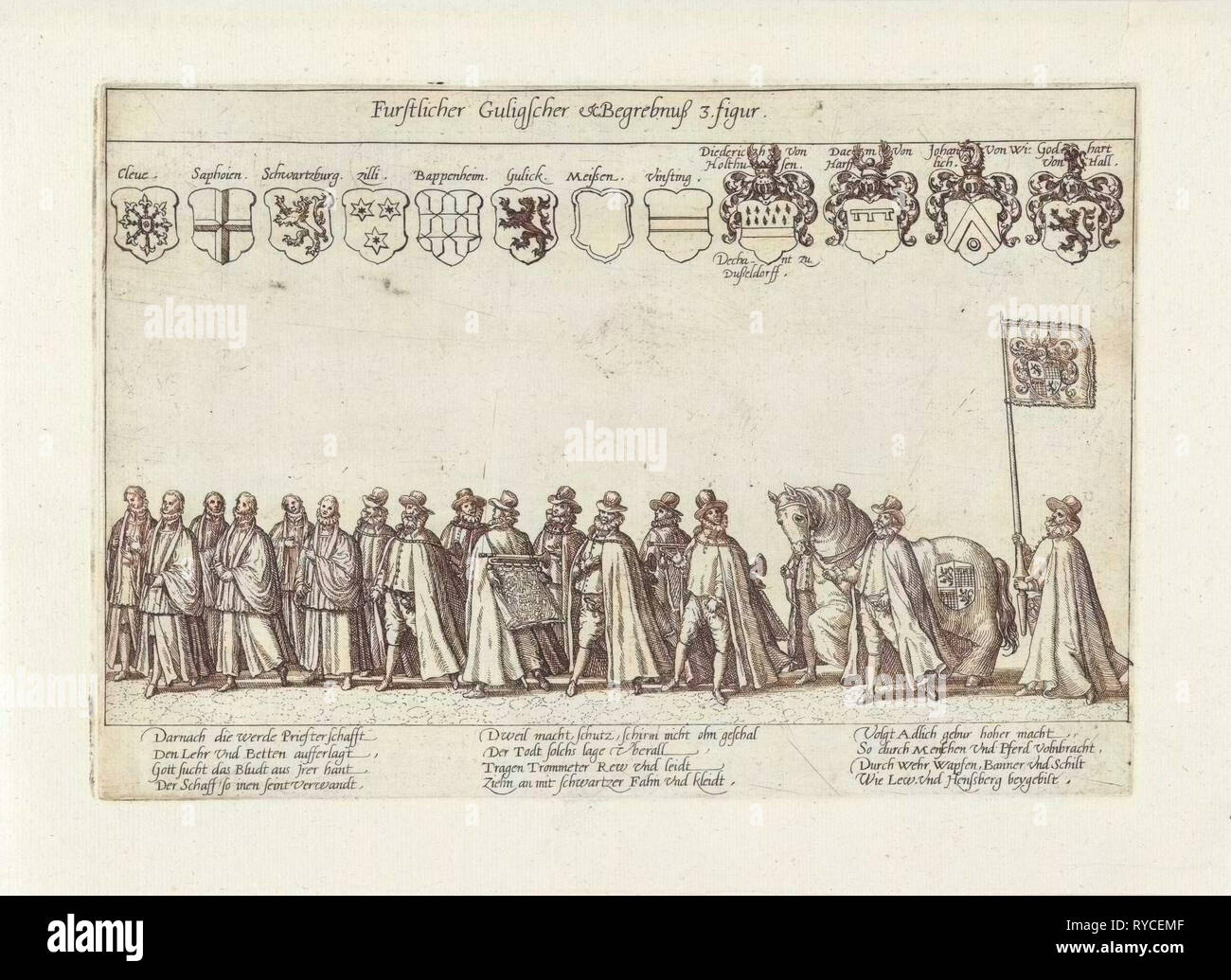 Trauerzug mit Gelehrten und Adeligen, Anonymous, 1592 Stockfoto