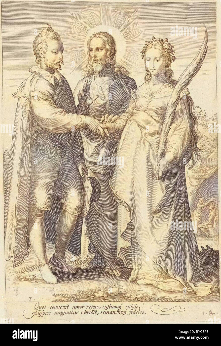 Ehe der spirituelle Liebe durch Christus geschlossen, Jan Saenredam, Hendrick Goltzius, Cornelius Schonaeus, 1575-1607 Stockfoto