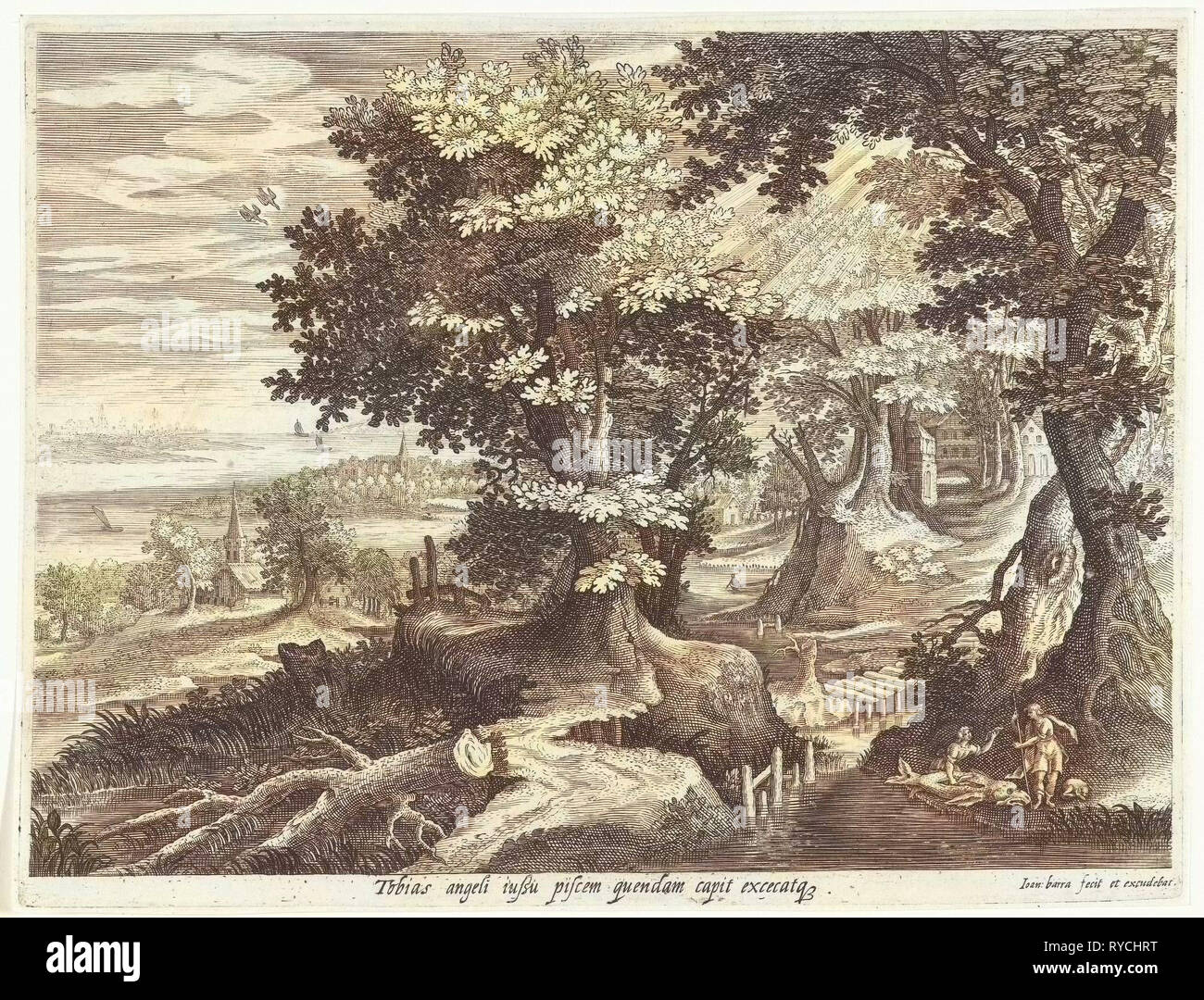 Landschaft mit Tobias und der Erzengel Raphael Reinigung Fisch, Johan Barra, Giovanni Domenico Zapponi, 1591-1634 Stockfoto