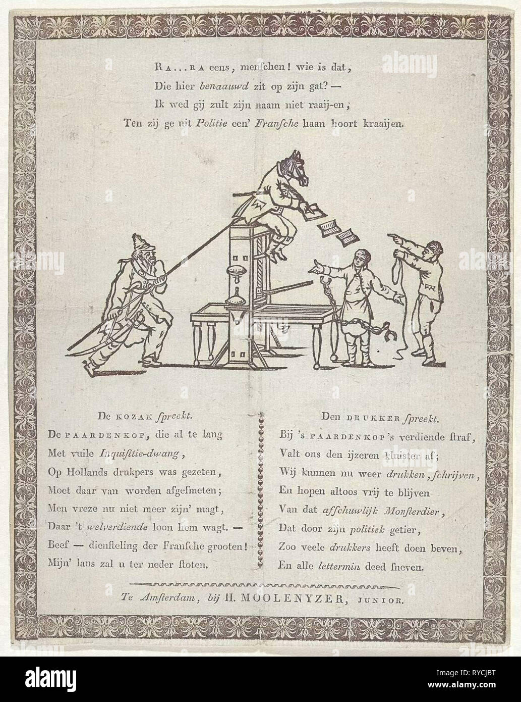 Cartoon von Van Ray, Betriebsleiter der Buchhandlung während der französischen Verwaltung 1813, Anonym, H. Moolenijzer jr., 1813 Stockfoto