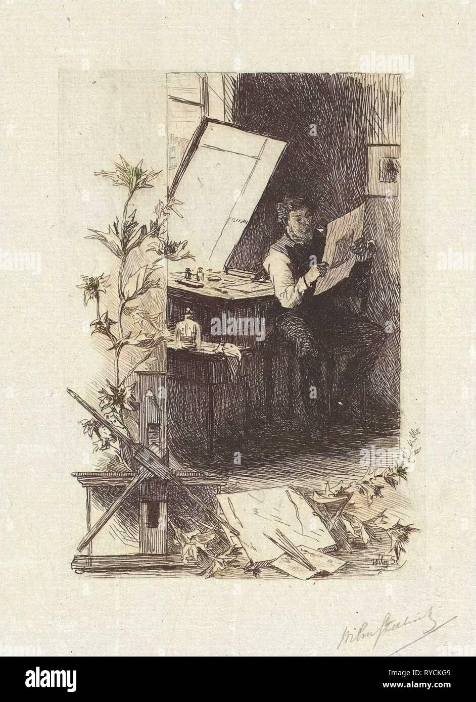 Drucken Sie-Hersteller in seiner Werkstatt, Willem Steelink (II), 1866-1928 Stockfoto