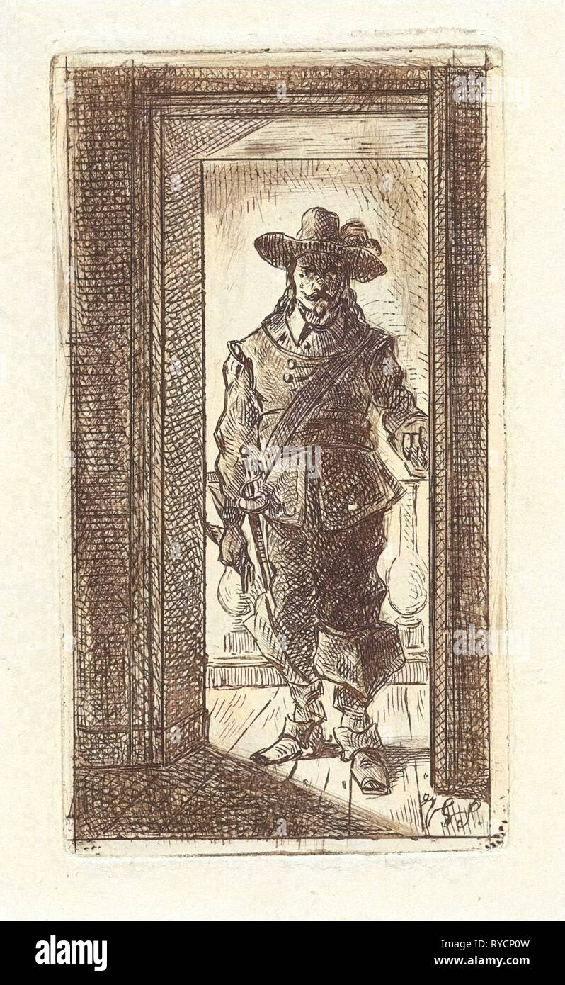 Mann im siebzehnten Jahrhundert Kleid, stehend in einem Hauseingang, Jan Gerard Smits, 1838 - in oder vor 1885 Stockfoto