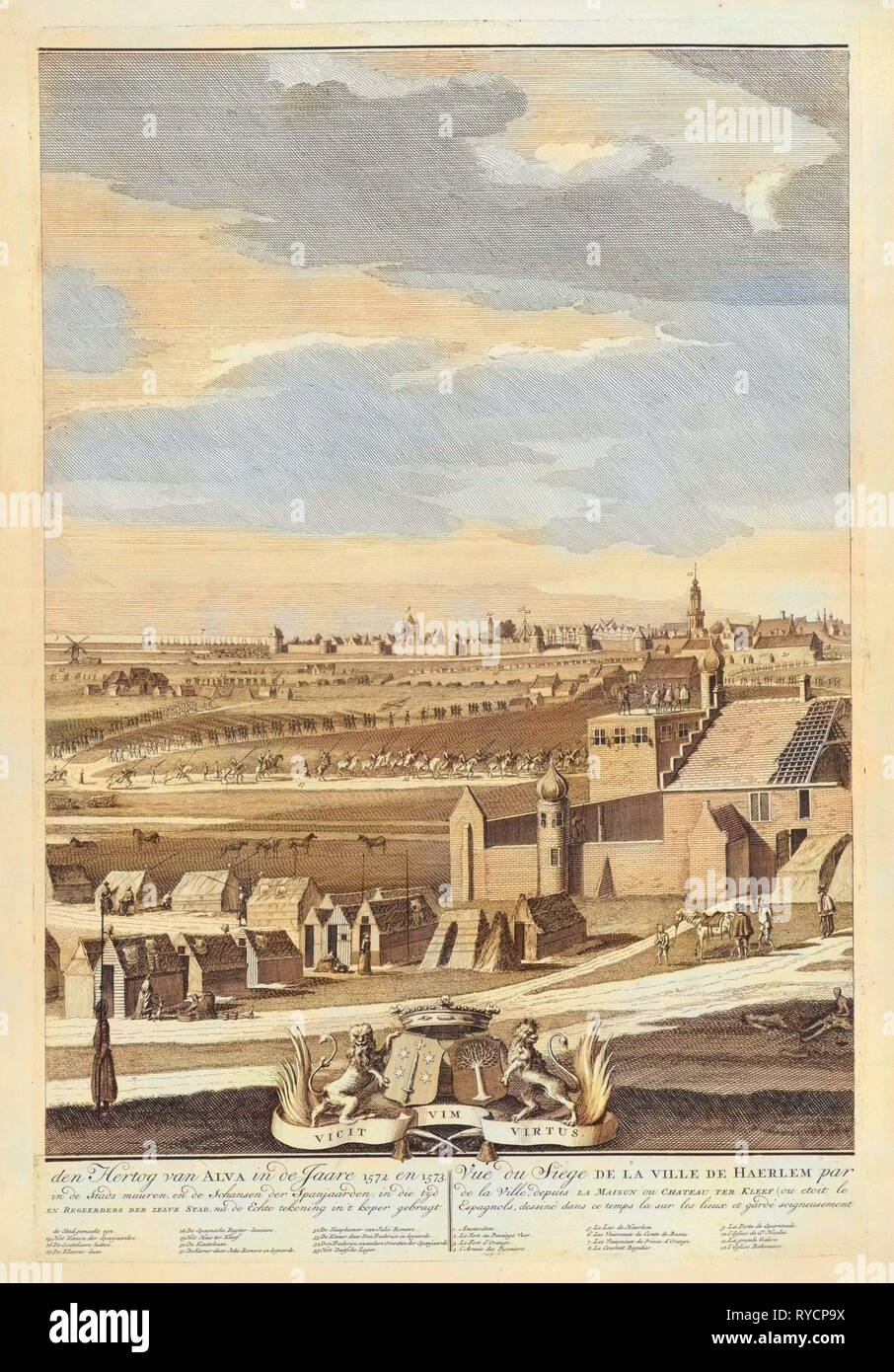 Belagerung von Haarlem, 1572-1573 (mittlere Blätter), die Niederlande, Hendrik Spilman, Anonymous, Bernardus Kleynhens, 1731-1760 Stockfoto