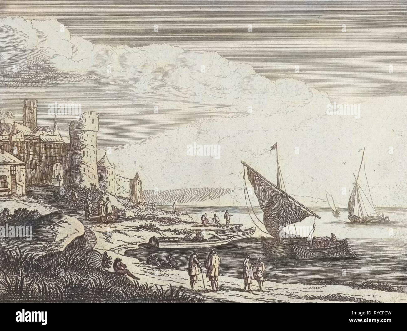Hafen Sie mit Booten, Jan van Almeloveen, 1683 Stockfoto