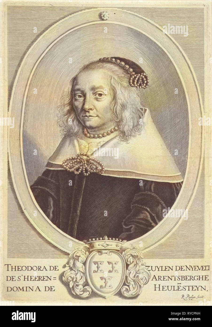 Porträt von Theodora van Zuylen van Nijevelt, print-Hersteller: Reinier van Persijn, 1623-1668 Stockfoto