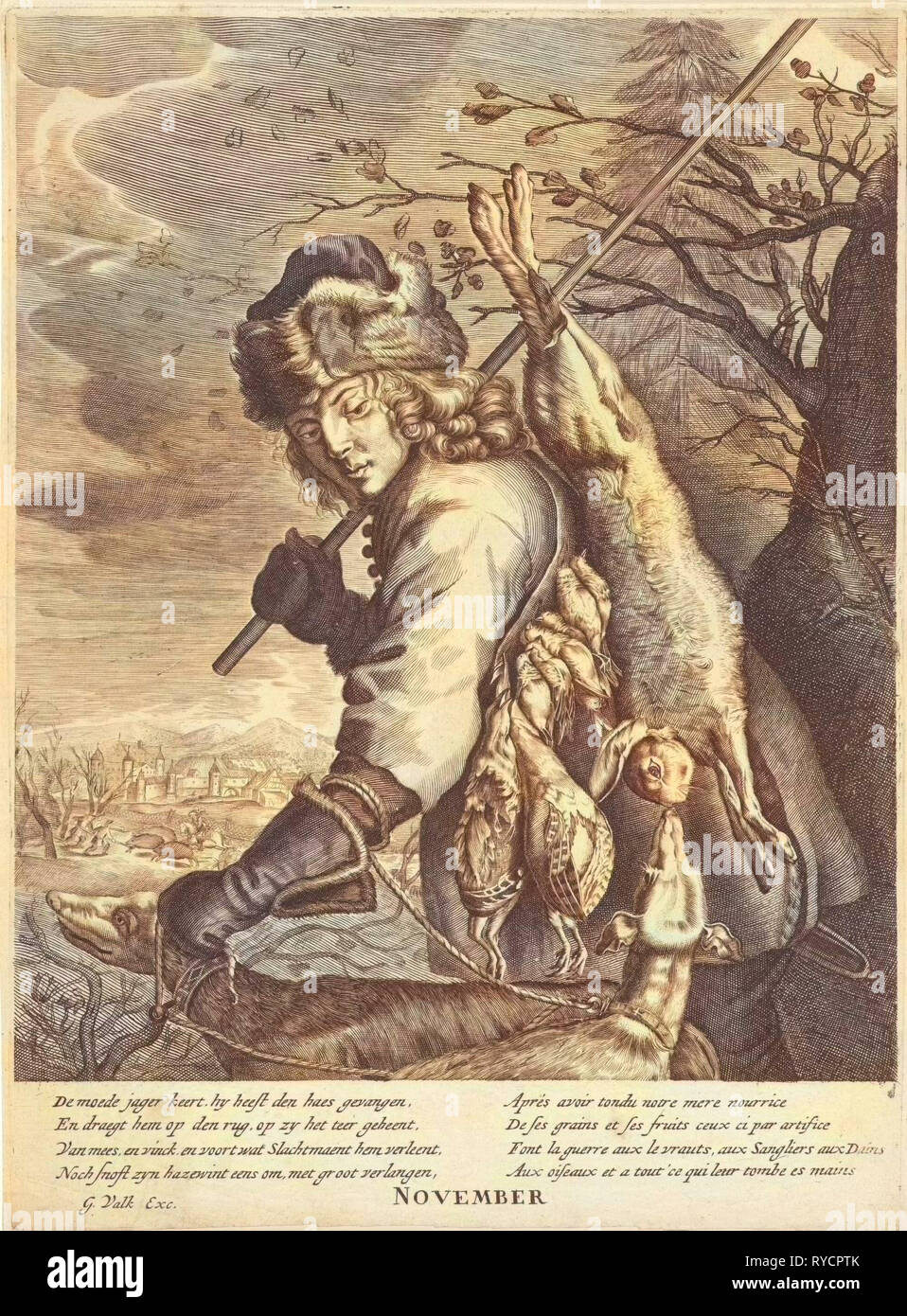 November: ein Jäger mit seiner Beute, Anonymous, Reinier van Persijn, Joachim von Sandrart, 1670-1726 Stockfoto