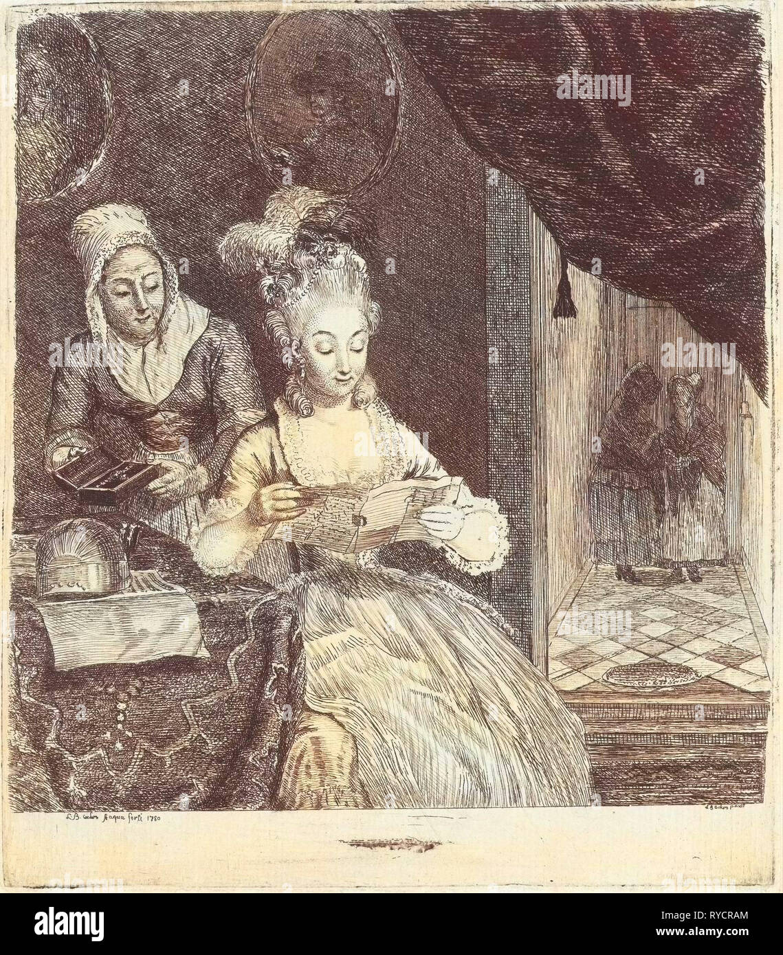 Junge Frau liest einen Brief, Louis Bernard Coclers, 1780 Stockfoto