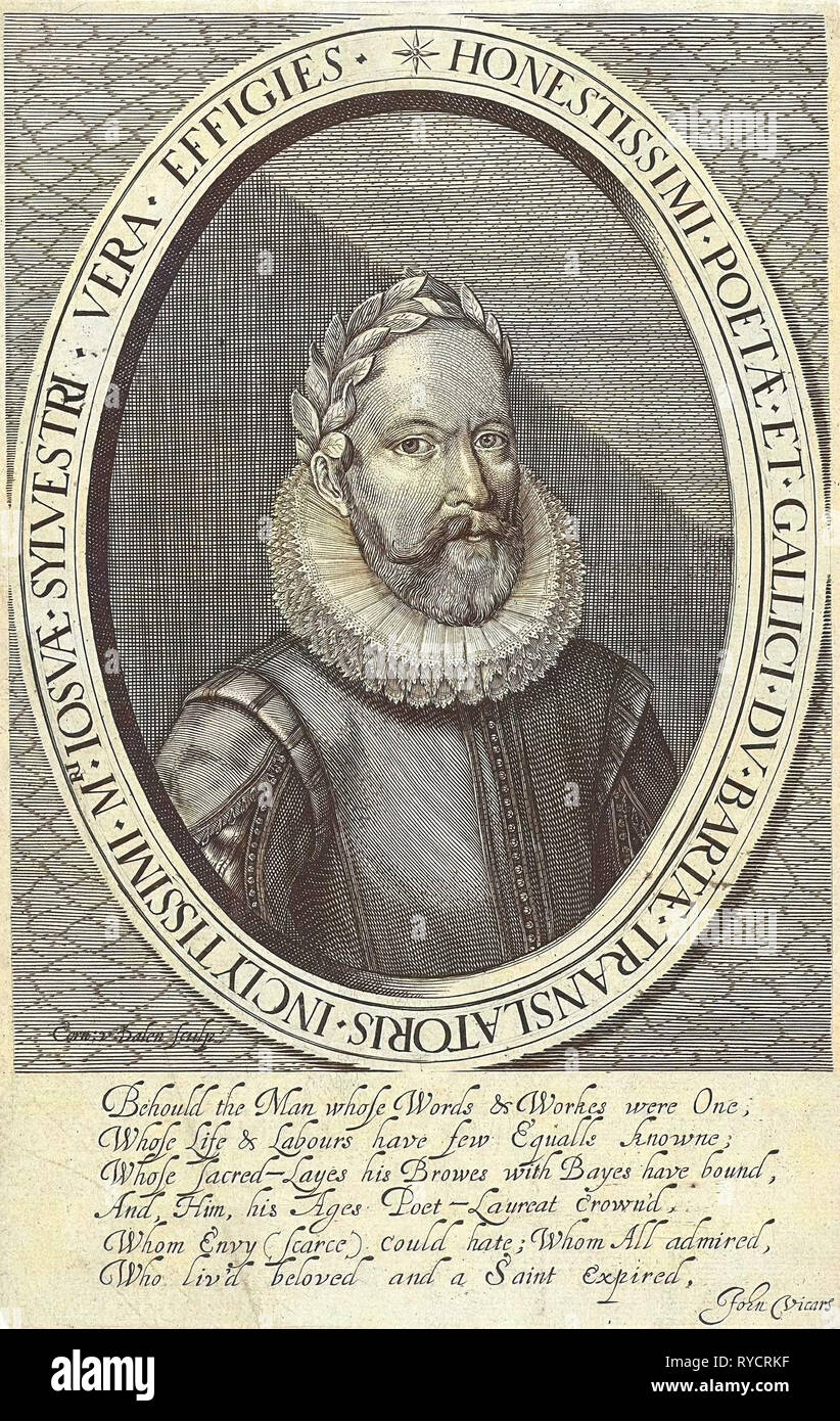 Porträt des Dichters Joshua Sylvester, Cornelis van Dalen (I), unbekannt, John Vikare, 1633-1638 Stockfoto