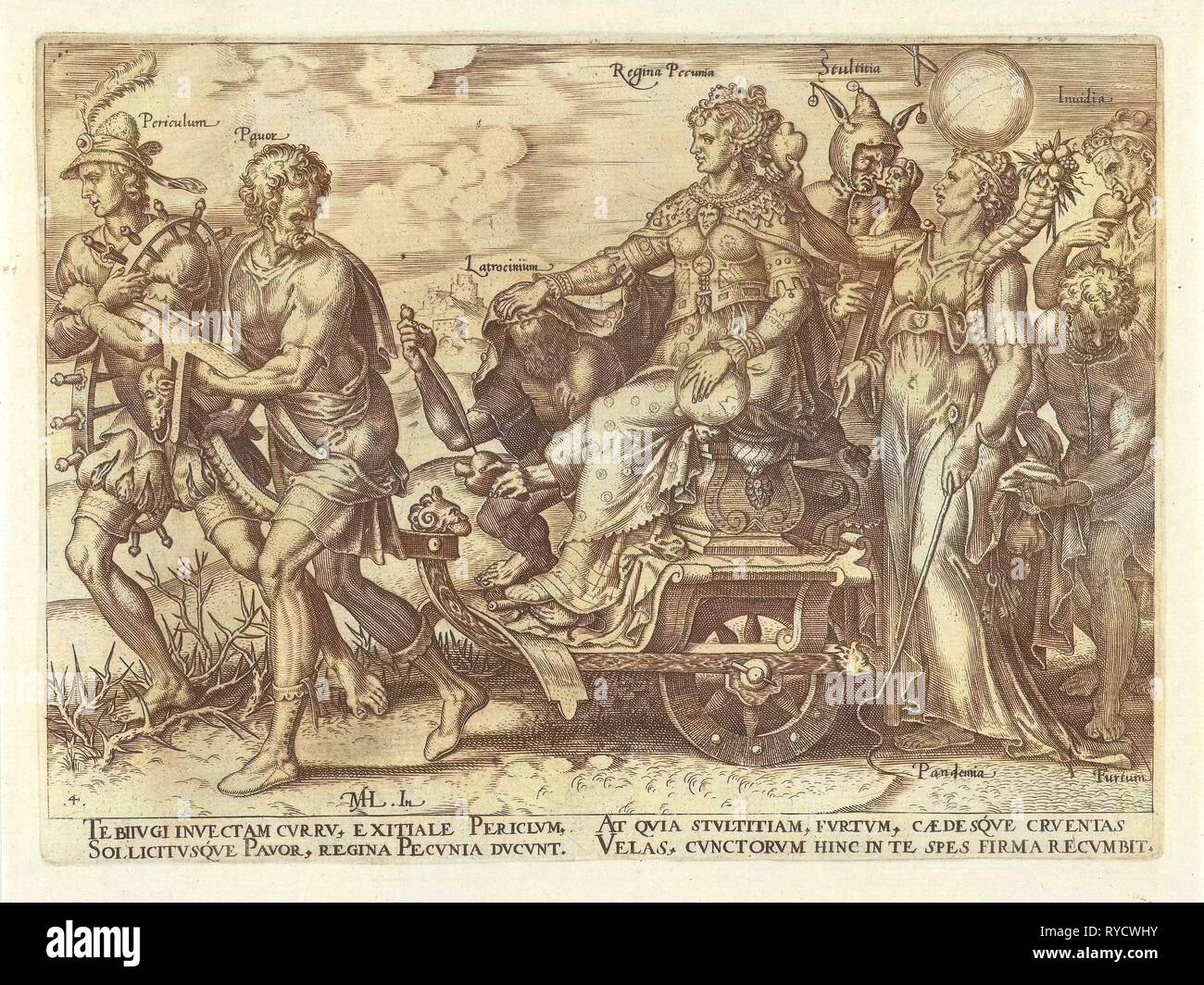 Gefahren des Reichtums, Philips Galle, Hadrianus Junius, 1563 Stockfoto