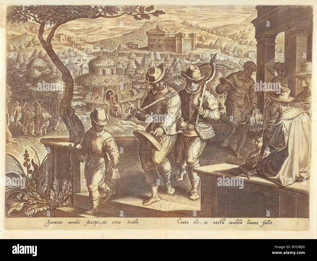 Jagd Amseln, Philips Galle, 1578 Stockfoto