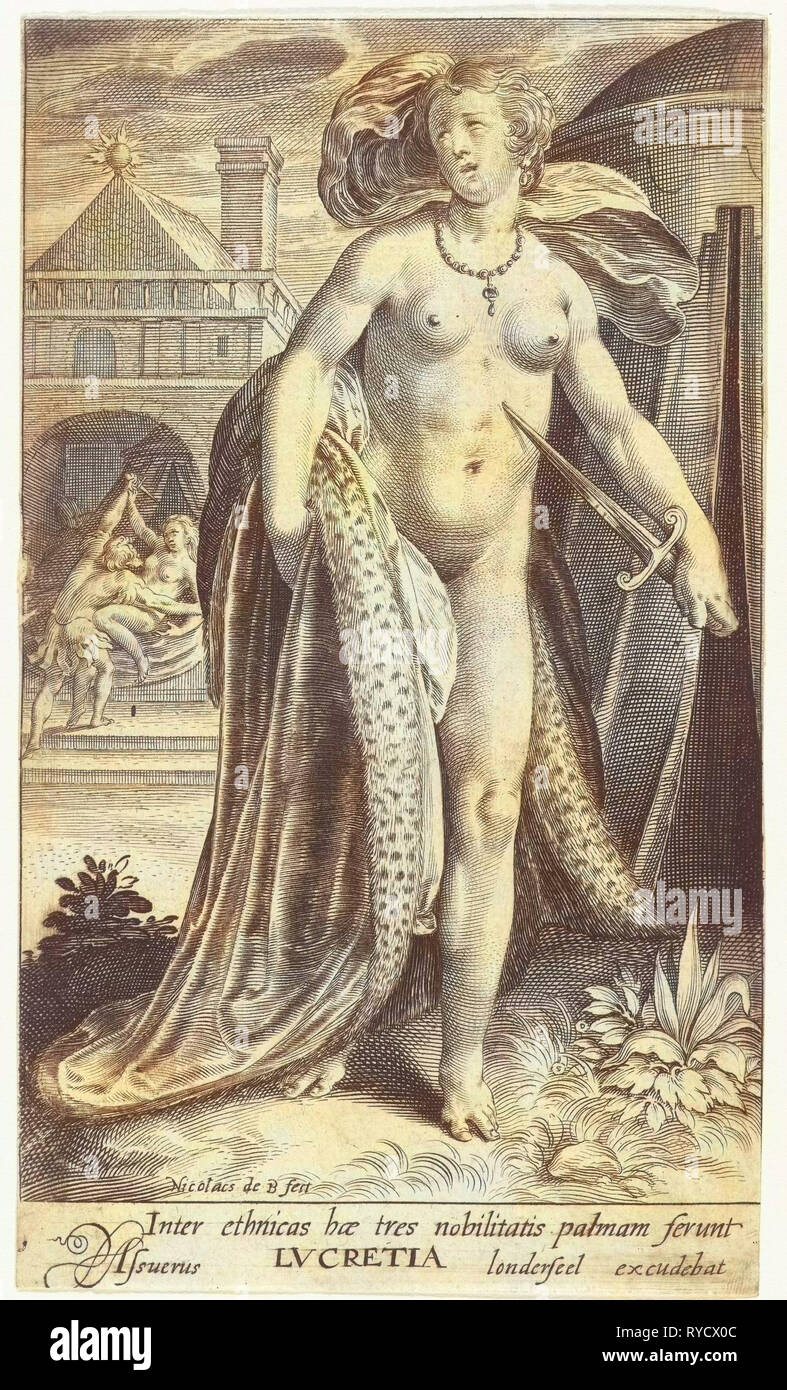Lucretia mit Dolch gegen ihre Brust, Nicolaes de Bruyn, 1581-1656 Stockfoto