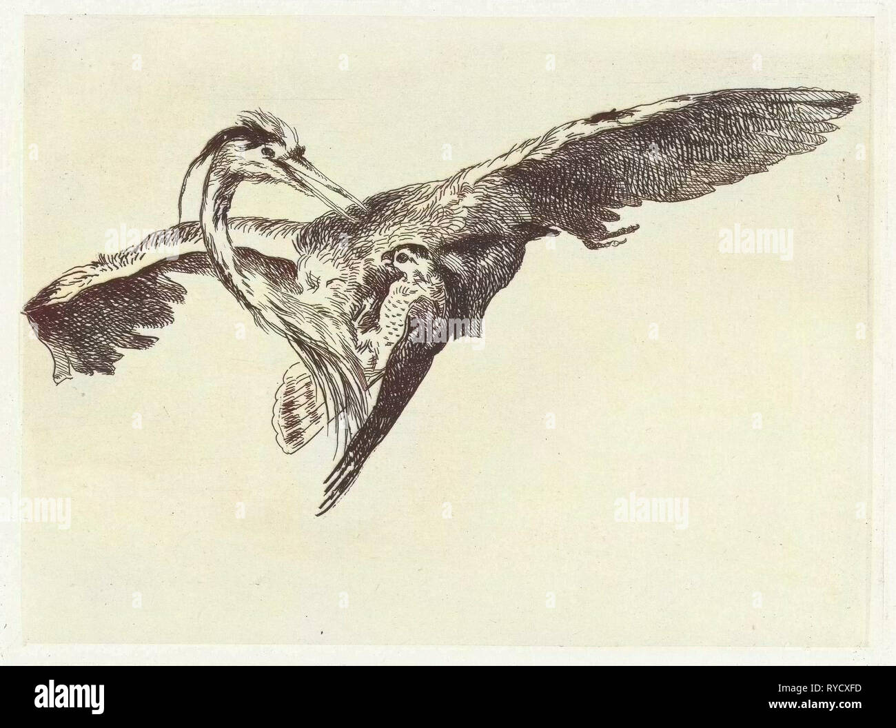 Ein Falke ist ein Reiher im Flug, Guillaume Anne van der Brugghen, c. 1826 - in oder vor 1889 Stockfoto