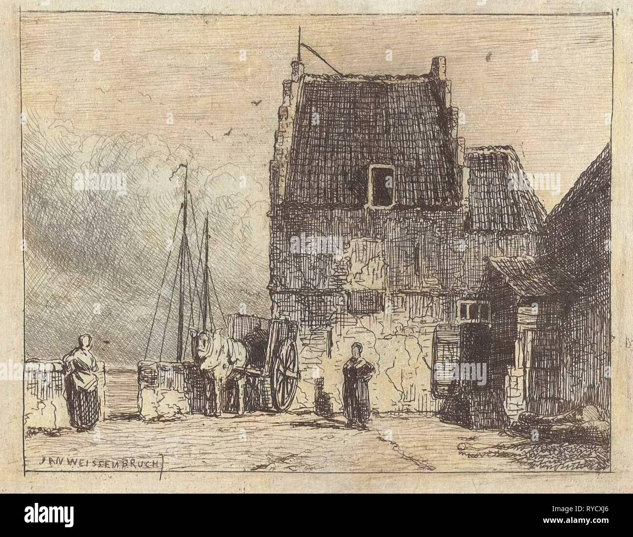 Haus an der Uferpromenade in Nijmegen, Niederlande, Jan Weissenbruch, 1837-1880 Stockfoto