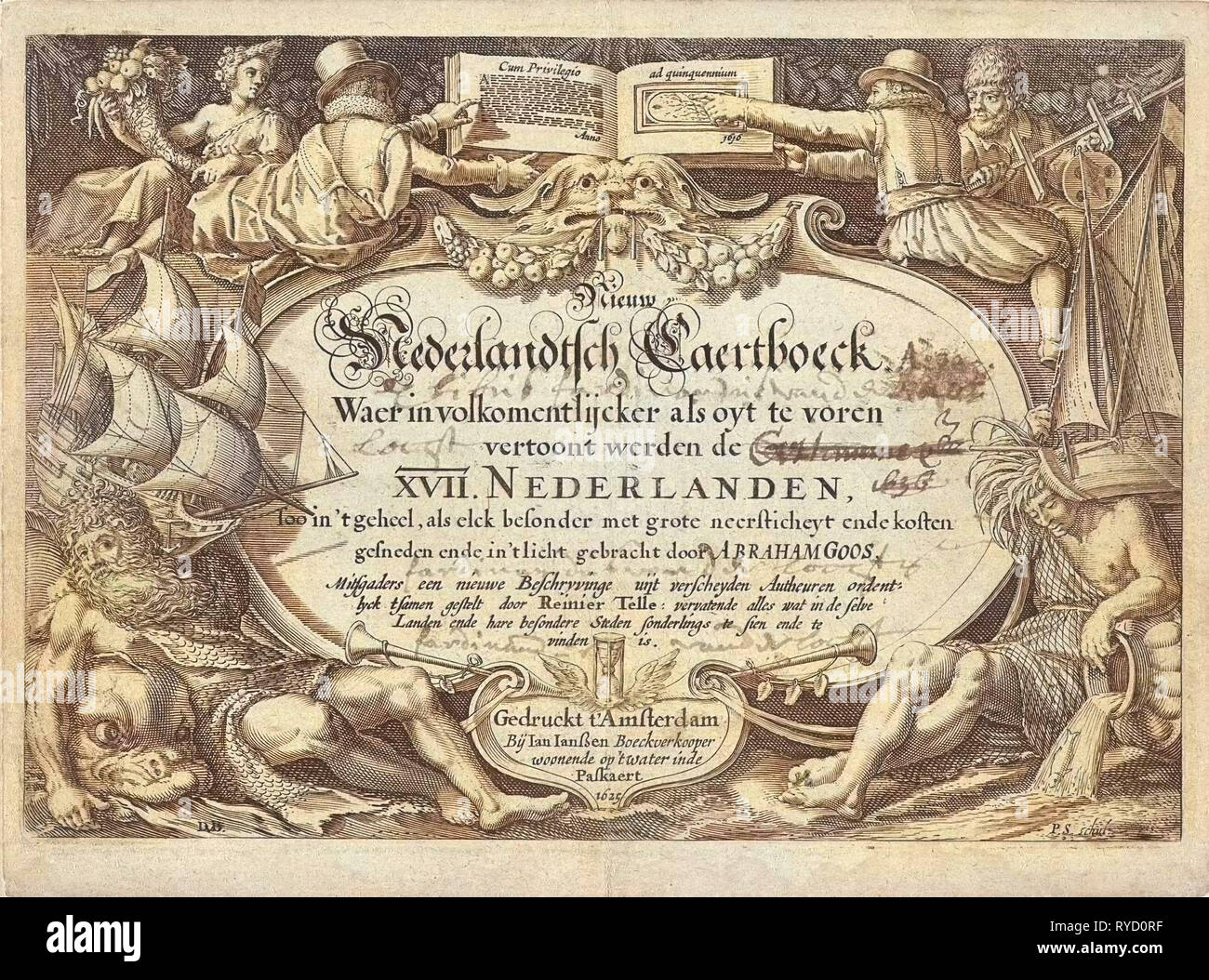 Fluss und Meer Götter mit Handwerkern, Pieter Serwouters, Johannes Janssonius, unbekannt, 1625 Stockfoto