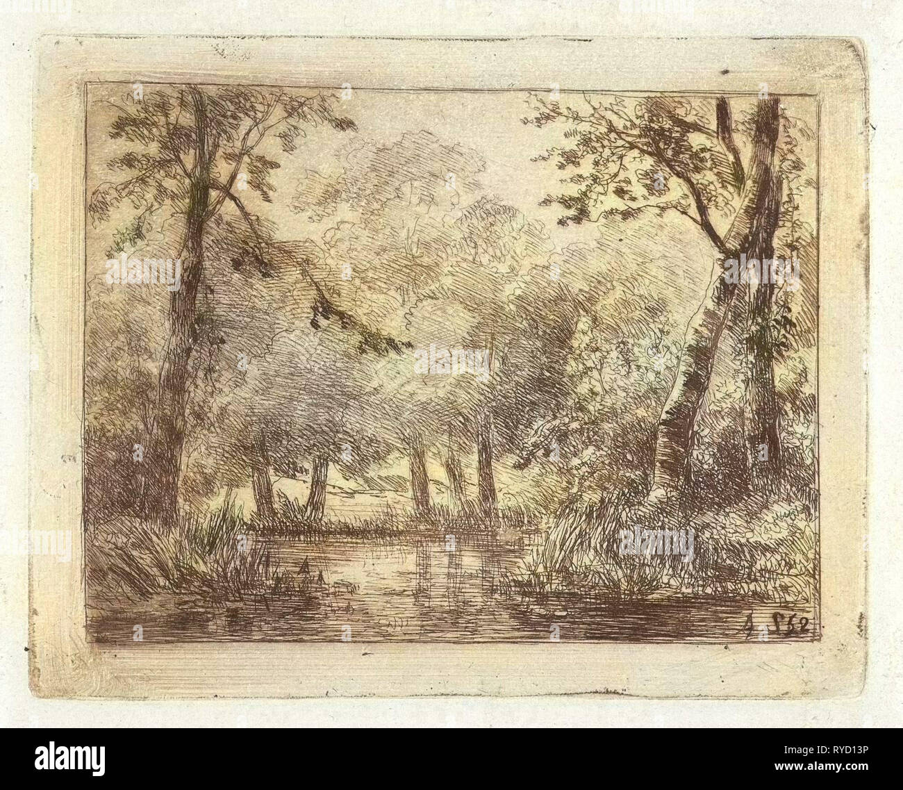 Wald-Szene mit Teich, Andreas Schelfhout, 1852 Stockfoto