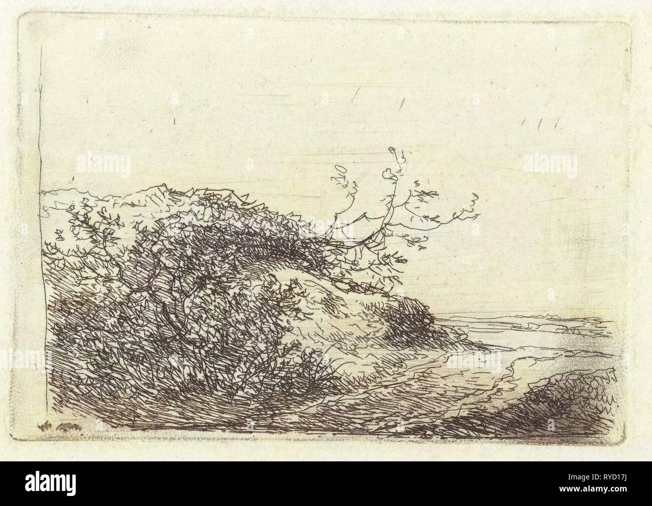 Dünenlandschaft mit Büschen, Andreas Schelfhout, 1802-1870 Stockfoto